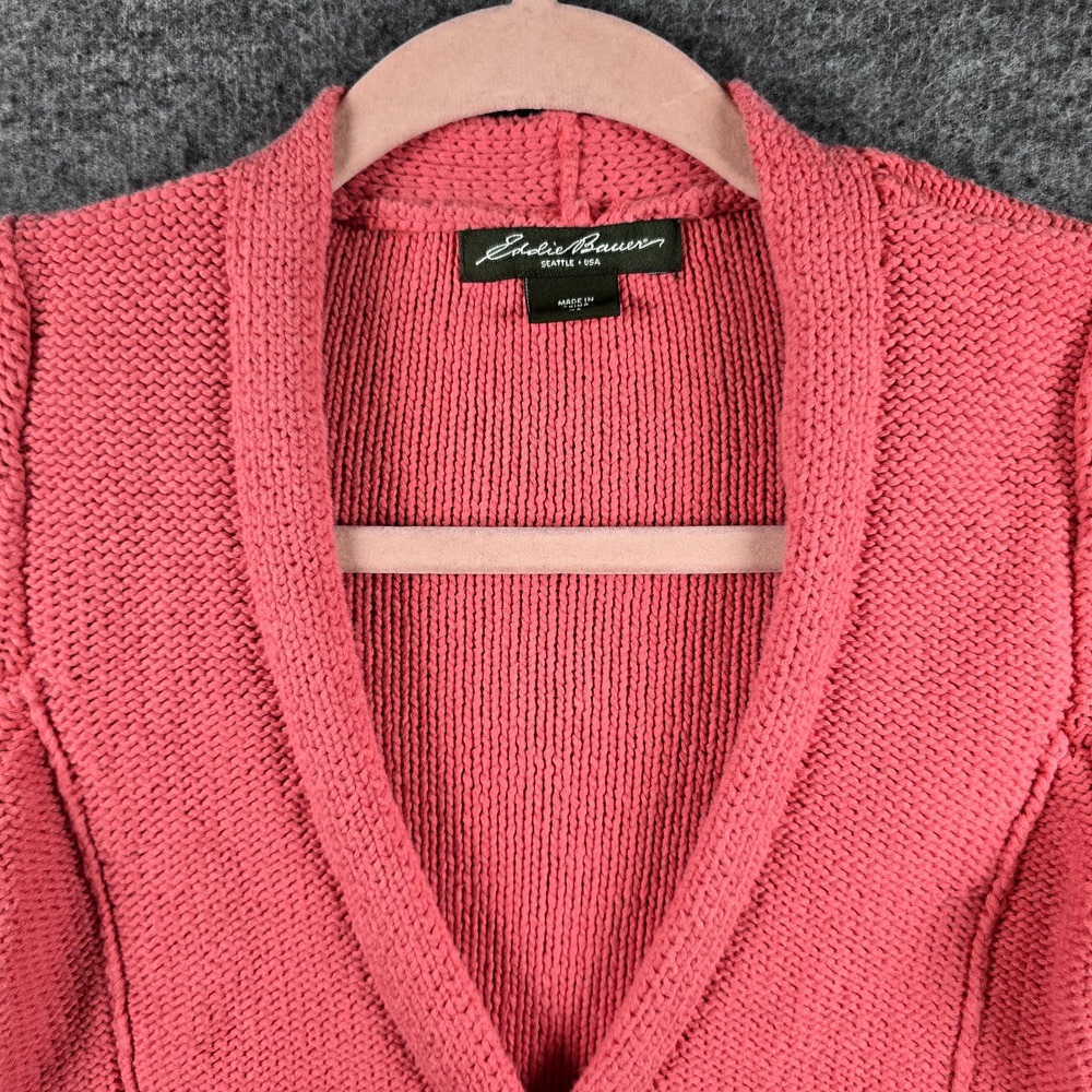 Eddie Bauer Women‎ XS Pink Coral Button Down Cardigan Sweater Pockets Girly Cute - Picture 3 of 13